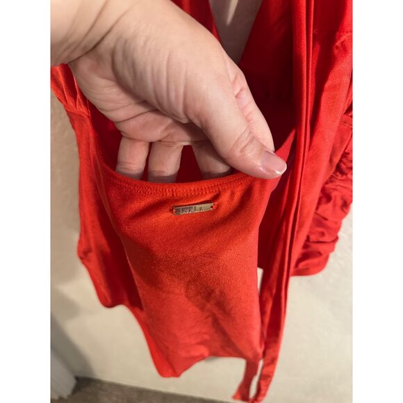 Y Nicole Miller New York Red Convertible Deep V Neck Strappy One Piece Swimsuit - Picture 7 of 12